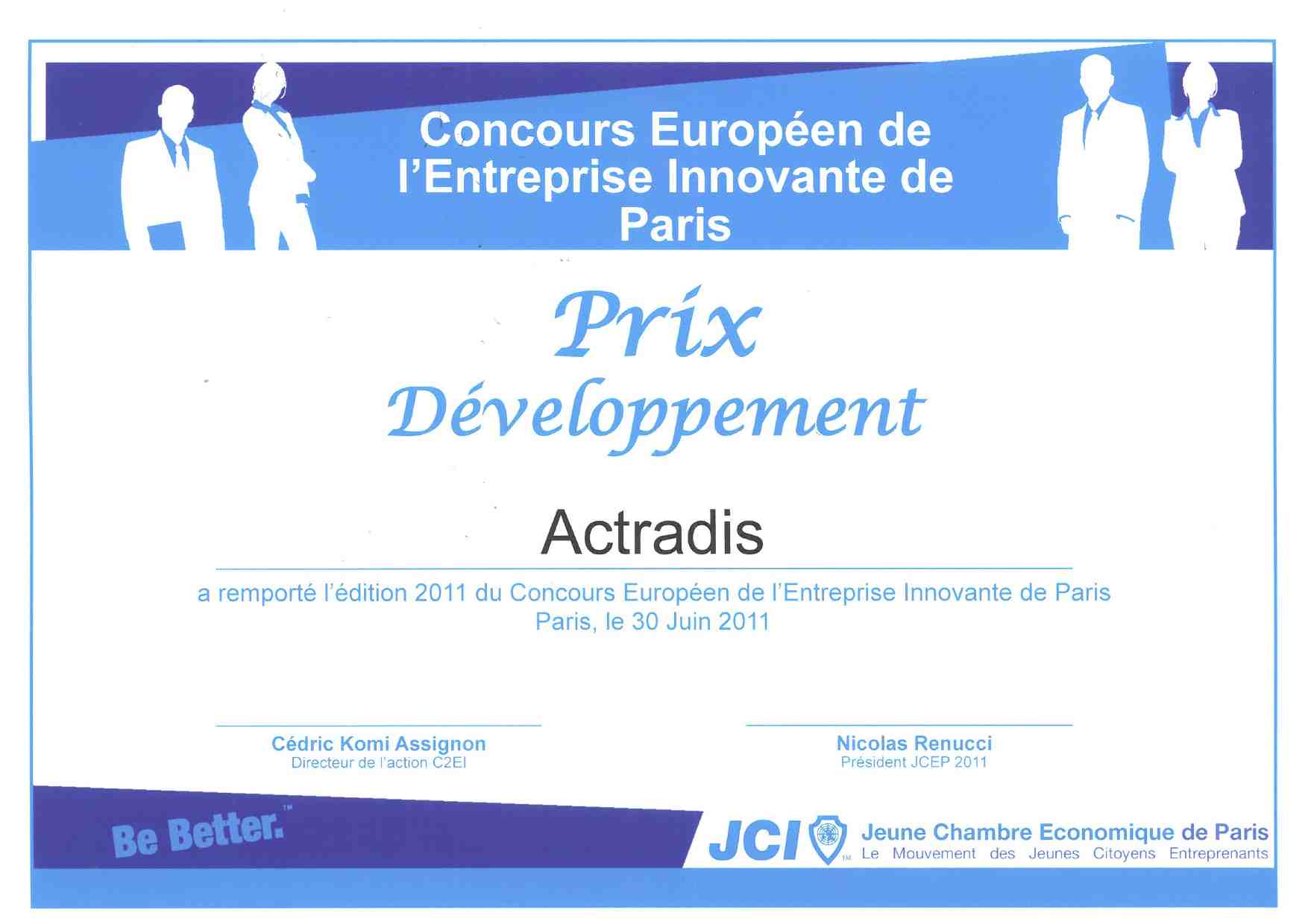 Prix JCE Actradis remporte le prix du développement