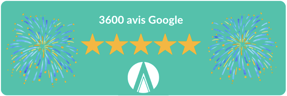 3600 avis Actradis des étoiles de google avec des feux d'artifices